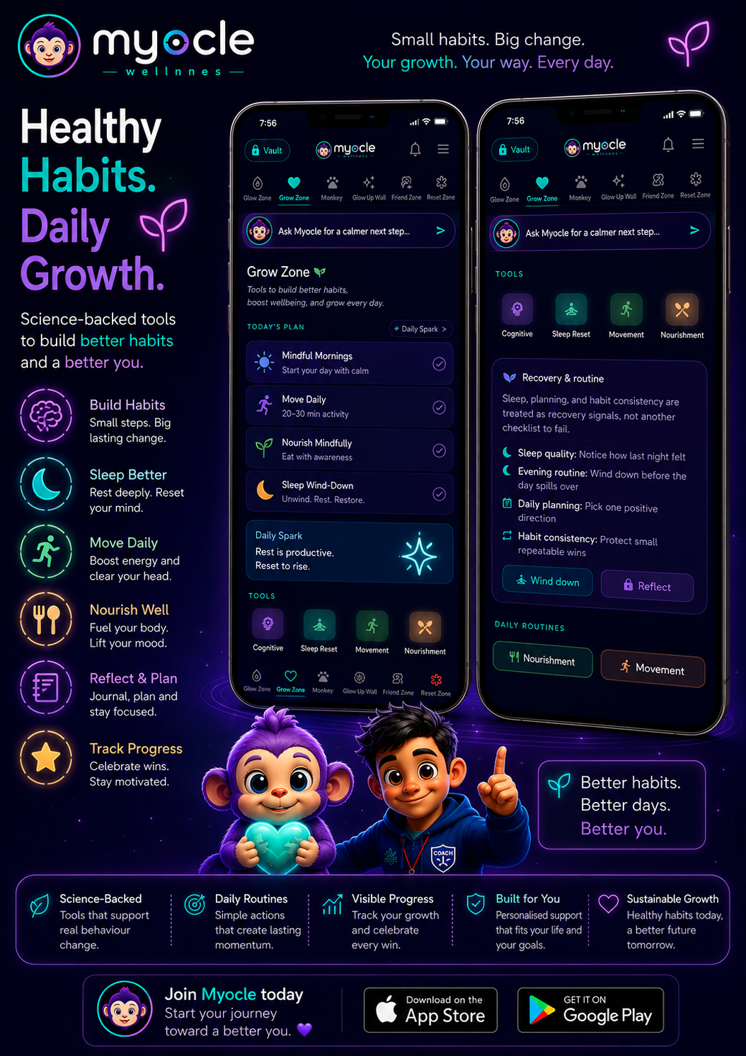 Healthy habits daily growth promotional poster