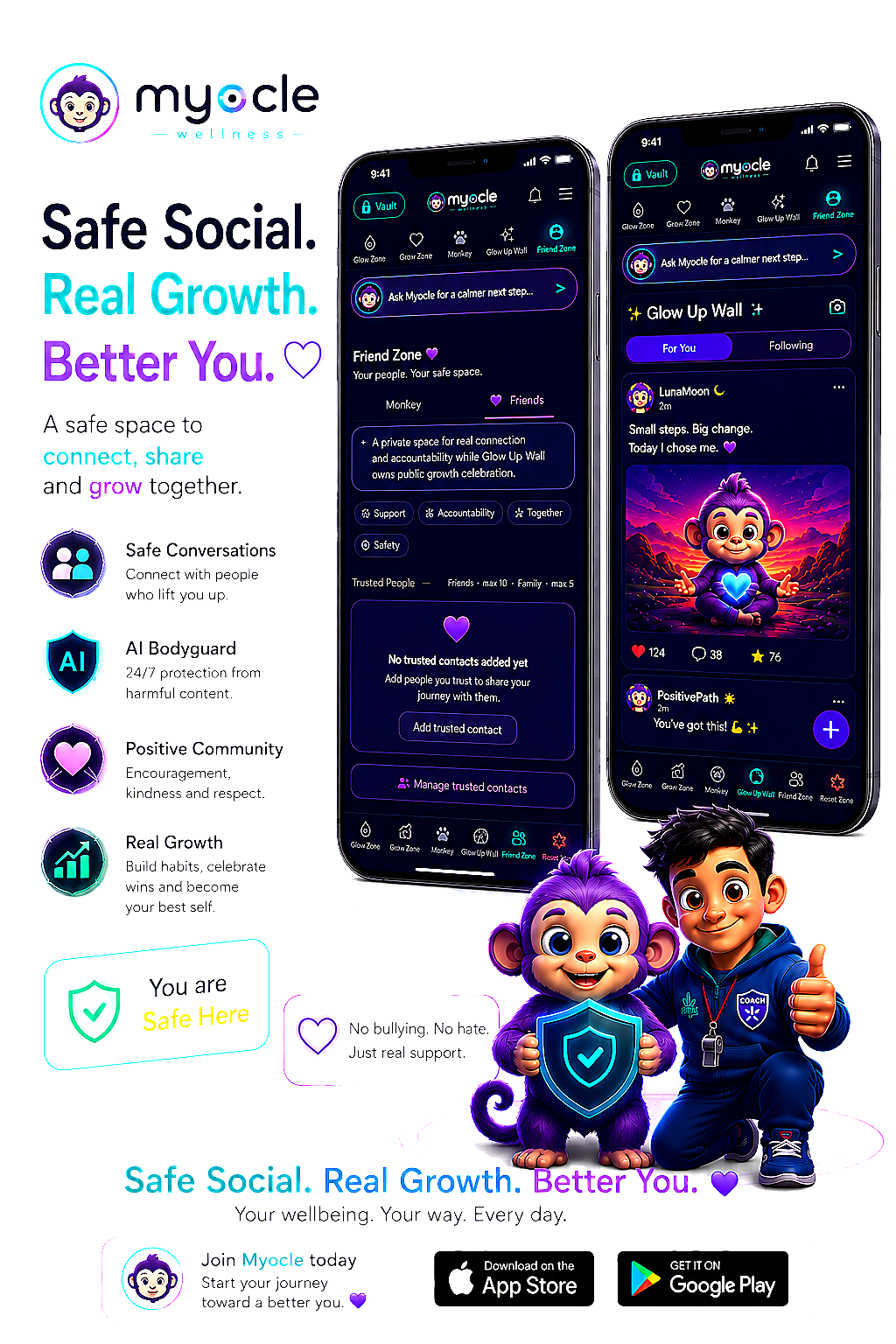 Myocle safe social real growth background-removed visual