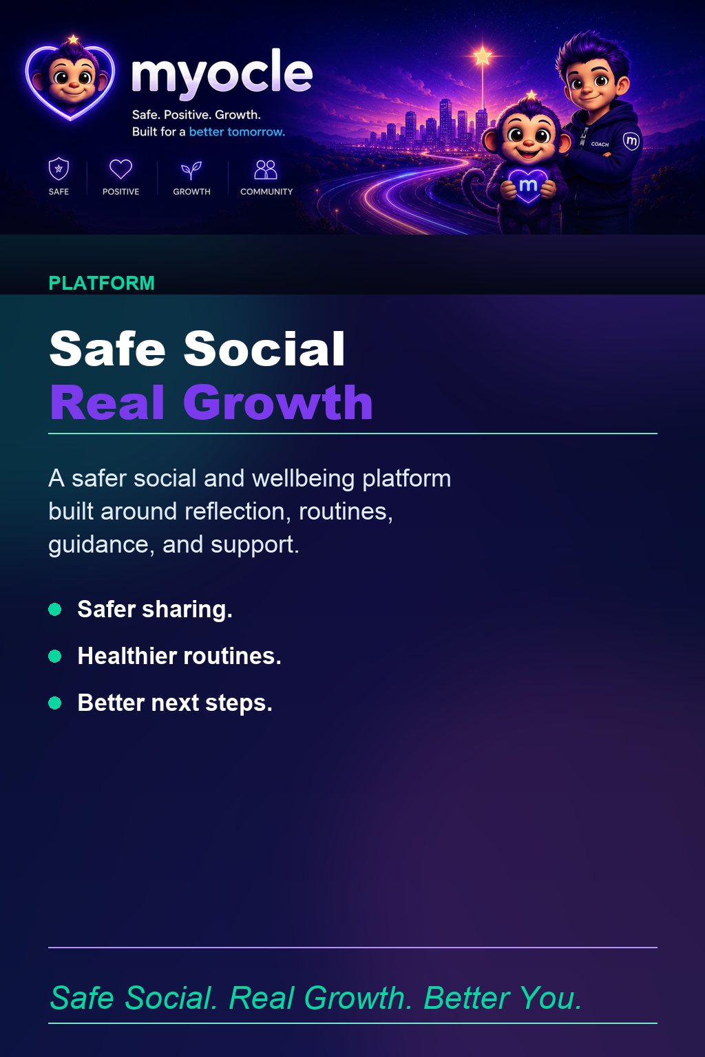 Myocle safe social real growth seamless visual